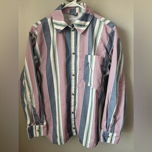 Topshop Pink and Blue Striped Button Down Shirt